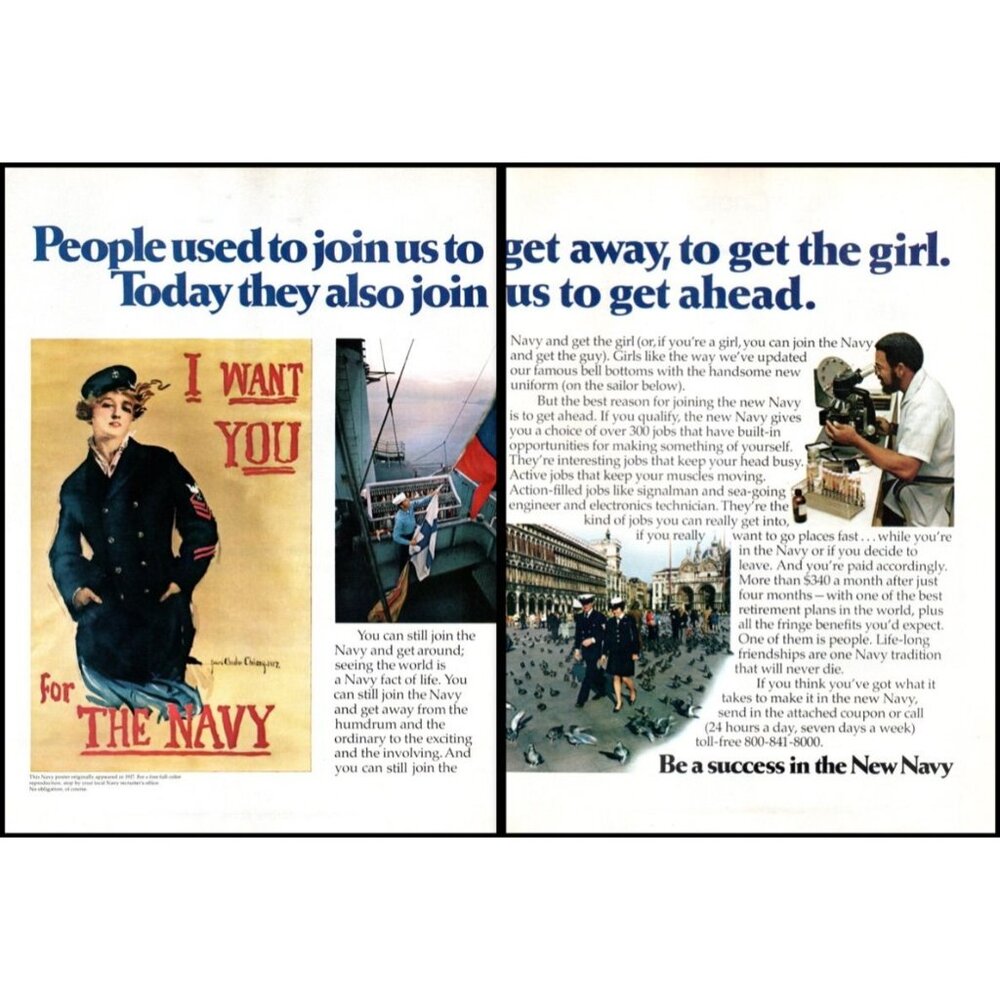 1973 US Navy Recruiter Recruitng 2 Page Vintage Print Ad Wall Art Photo